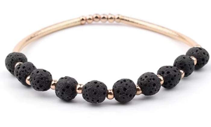 Lava Stone Essential Oil Bracelet - Black Lava Stone and Gold